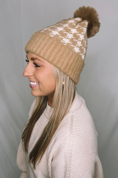 Houndstooth Pom Beanie